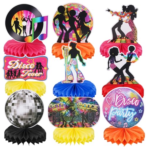 RANERVZ 70s Disco Table Centerpieces for 1970s Disco Fever Party Decorations 9pcs Dancing Queen Boogie Honeycomb Centerpieces for Party Table Decors Back to 70s Disco Birthday Party Tabletop Sign Decor - Image 1