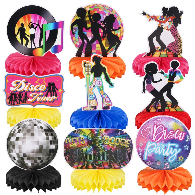 RANERVZ 70s Disco Table Centerpieces for 1970s Disco Fever Party Decorations 9pcs Dancing Queen Boogie Honeycomb Centerpieces for Party Table Decors Back to 70s Disco Birthday Party Tabletop Sign Decor - Image 3