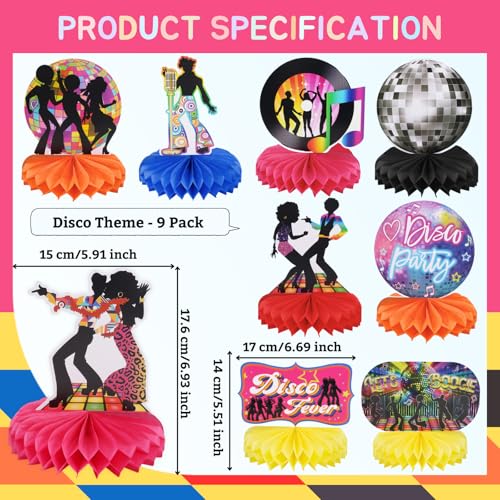 RANERVZ 70s Disco Table Centerpieces for 1970s Disco Fever Party Decorations 9pcs Dancing Queen Boogie Honeycomb Centerpieces for Party Table Decors Back to 70s Disco Birthday Party Tabletop Sign Decor - Image 5