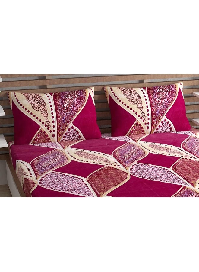 Urban Magic URBAN MAGIC Floral Leaves Printed Magenta & Gold Single Bedsheet with 1 Pillow Cover  - Image 4