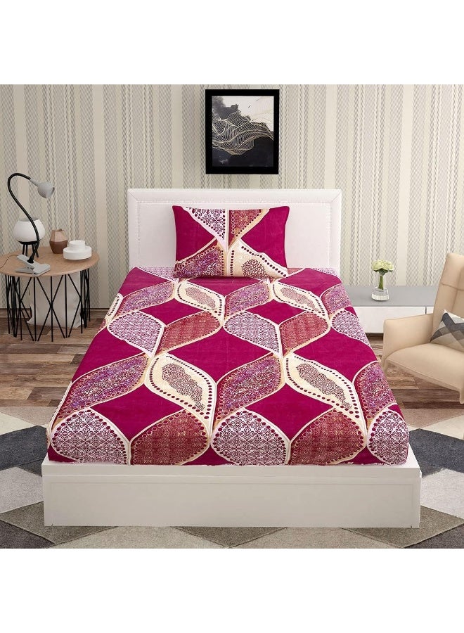 Urban Magic URBAN MAGIC Floral Leaves Printed Magenta & Gold Single Bedsheet with 1 Pillow Cover  - Image 3
