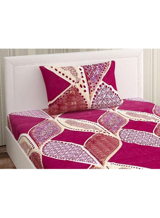 Urban Magic URBAN MAGIC Floral Leaves Printed Magenta & Gold Single Bedsheet with 1 Pillow Cover  - Image 5