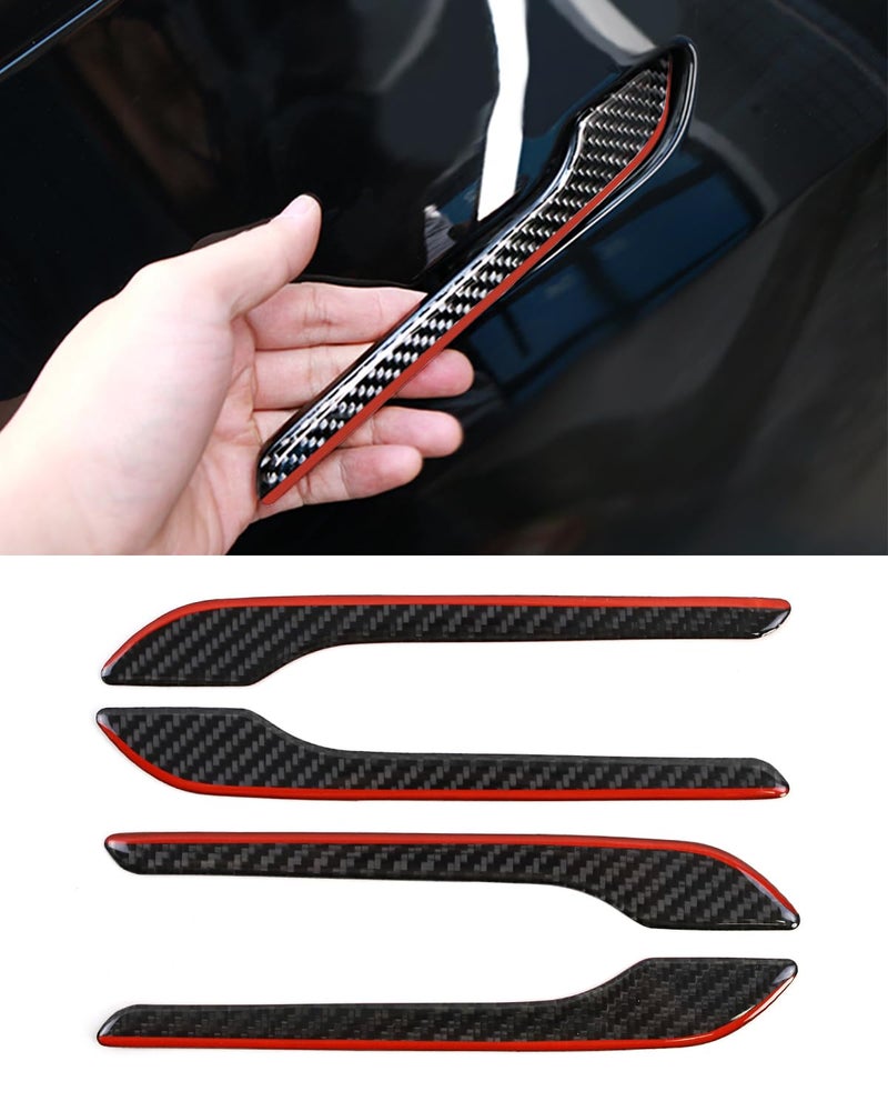 KKTR-CAR KKTRCAR Door Handle Cover Real Glossy Carbon Fiber Door Handle Trim Protector Set Compatible with Tesla Model yModel 3 20172025 Black and red with drip 4 Pieces - Image 2