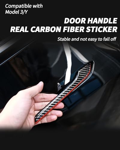 KKTR-CAR KKTRCAR Door Handle Cover Real Glossy Carbon Fiber Door Handle Trim Protector Set Compatible with Tesla Model yModel 3 20172025 Black and red with drip 4 Pieces - Image 3