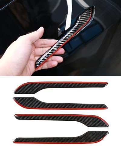 KKTR-CAR KKTRCAR Door Handle Cover Real Glossy Carbon Fiber Door Handle Trim Protector Set Compatible with Tesla Model yModel 3 20172025 Black and red with drip 4 Pieces - Image 1