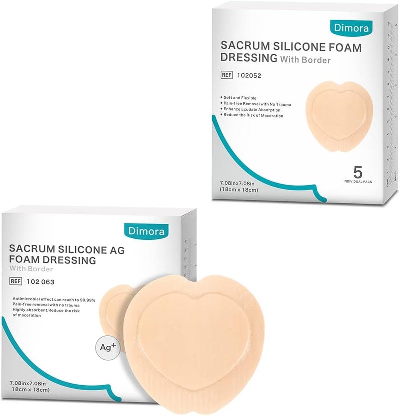 Dimora Sacrum Foam Bandages Silicone Adhesive Border 7x7 Ag Silver Sacrum Foam Wound Dressing 7x7 - Image 1