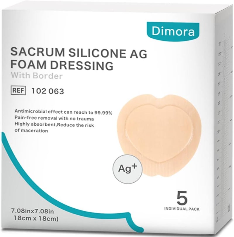 Dimora Sacrum Foam Bandages Silicone Adhesive Border 7x7 Ag Silver Sacrum Foam Wound Dressing 7x7 - Image 3