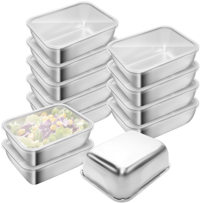 Ayzylpth 12 Pcs Airtight Stainless Steel Food Storage Containers with Lids, 25 Oz (5.3x4.15x2 Inch), Oven, Microwave & Dishwasher Safe, BPA-Free, Leak-Resistant, Stackable Meal Prep Containers Set - Image 1
