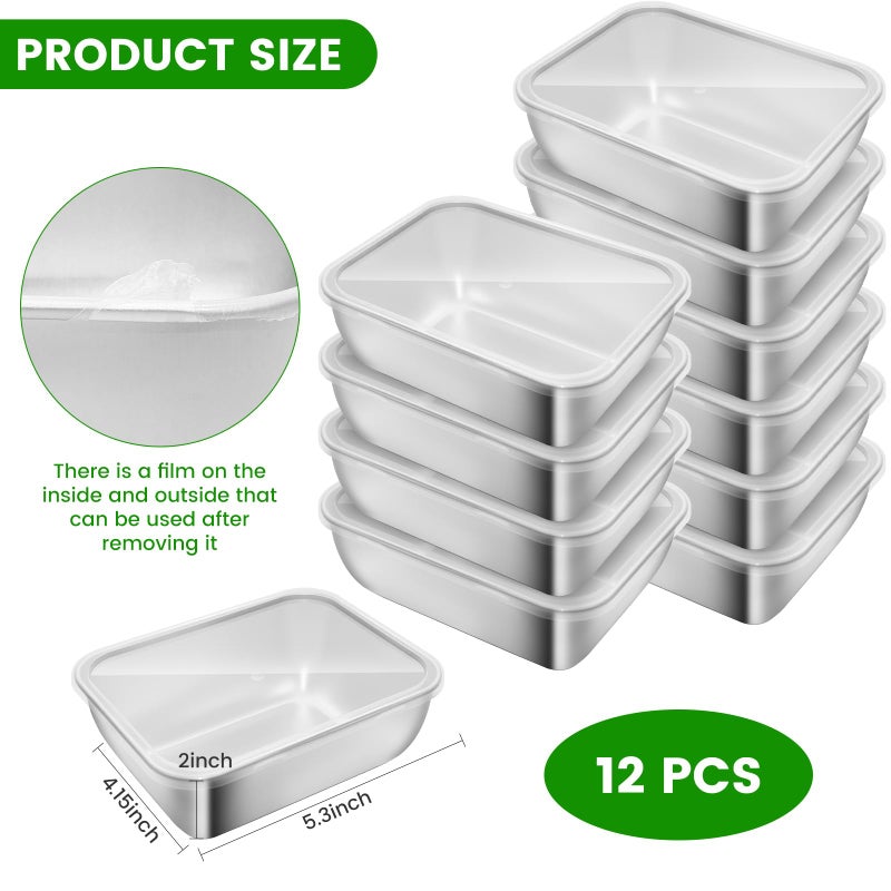 Ayzylpth 12 Pcs Airtight Stainless Steel Food Storage Containers with Lids, 25 Oz (5.3x4.15x2 Inch), Oven, Microwave & Dishwasher Safe, BPA-Free, Leak-Resistant, Stackable Meal Prep Containers Set - Image 2