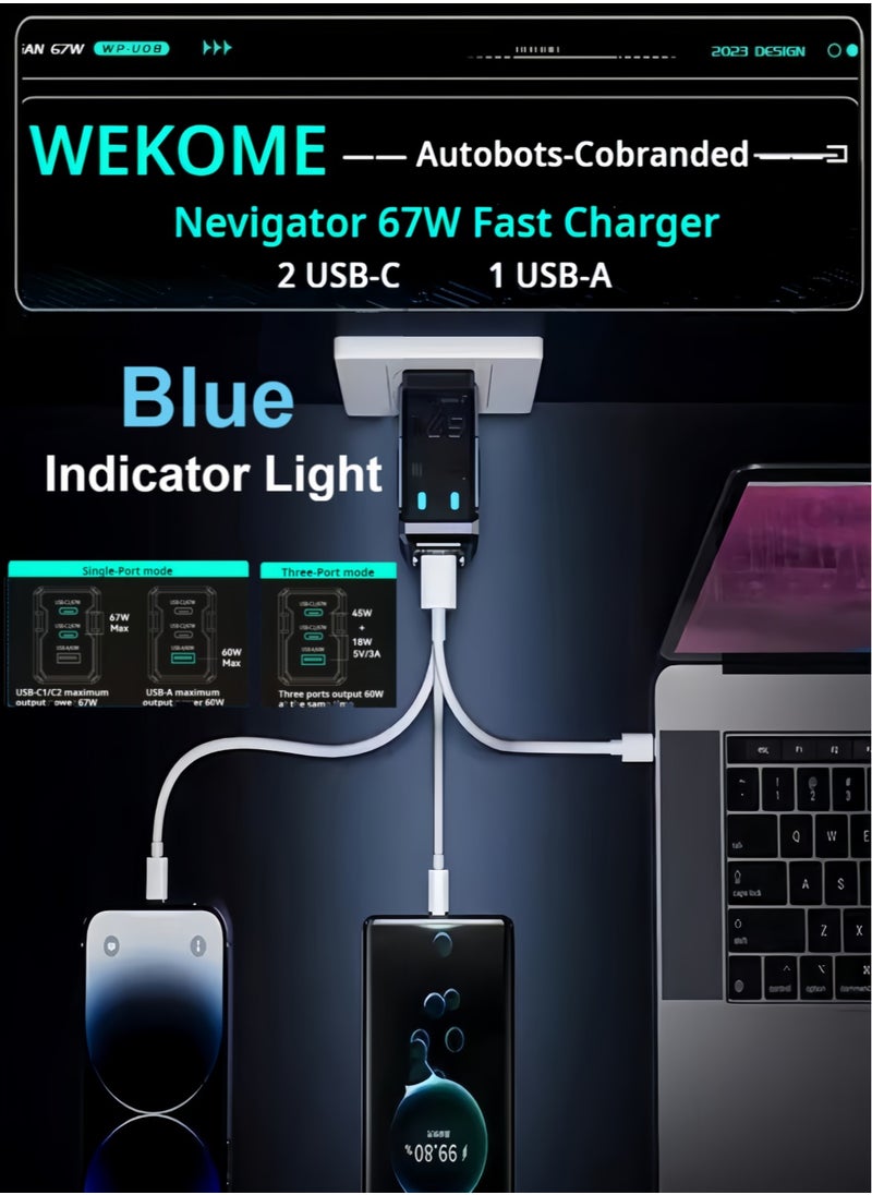 WEKOME - 67W Mobile Charger Adapter,30W USB C to Lightning fast chrager,45W Sumsung tablet USB C Charger,Nokia mobile C type charger,iPhone Port Reverse Charging Android Travel Charger,Three-Port Fast Power Adapter Compatible with Huawei,Xiaomi,iPad - Image 1