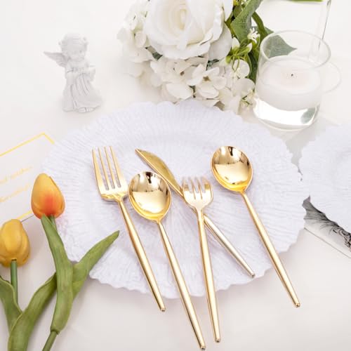 SUT 150PCS Gold Plastic Silverware, Plastic Utensils,Gold Silverware Disposable,Disposable Utensils Heavy Duty,Plastic Cutlery Set,Includes:50 Knives, Forks and Spoons for Party, Birthday,Wedding - Image 3