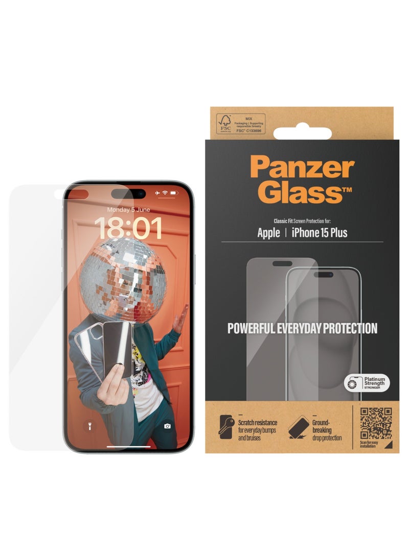 PanzerGlass بانزر جلاس واقي شاشة ايفون 15 بلس | كلاسيكي ملائم - Image 1