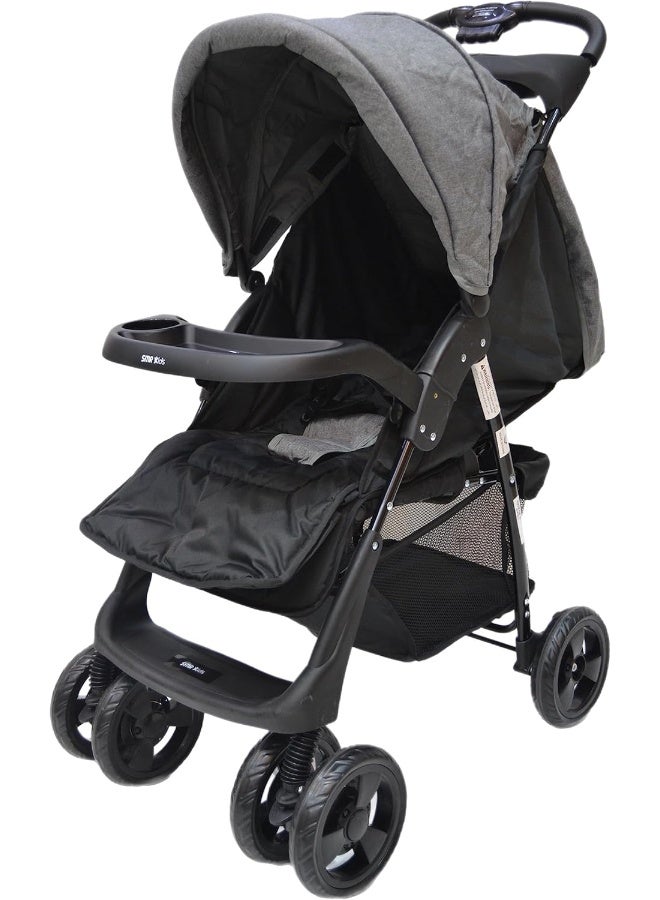 اس ام ار كيدز عربة أطفال خفيفة قابلة للطي من SMR Kids – مزودة بحزام أمان ثلاثي النقاط ومظلة واقية وسلة تخزين واسعة، تصميم مريح وآمن من الولادة حتى 3 سنوات (رمادي) - Image 2