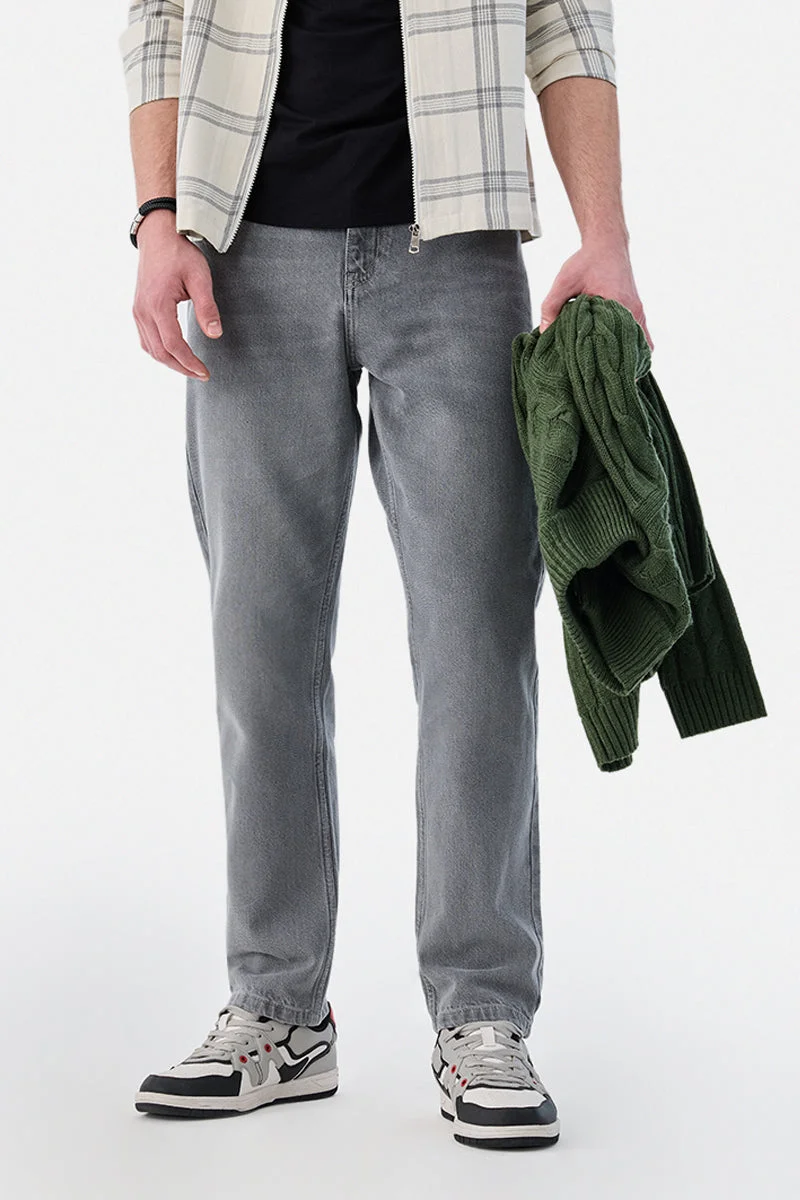 SNITCH Grey Solid Regular Fit Casual Jeans