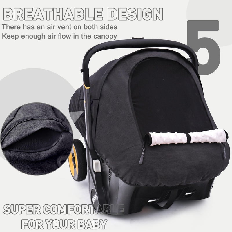 beatoutou Waterproof Baby Car Seat Cover Compatible with Doona Car Seat and Stroller,Patented Windproof Car Seat Canopy for Boys & Girls, Keeps Babies Warm and Coz(Black) - Image 5