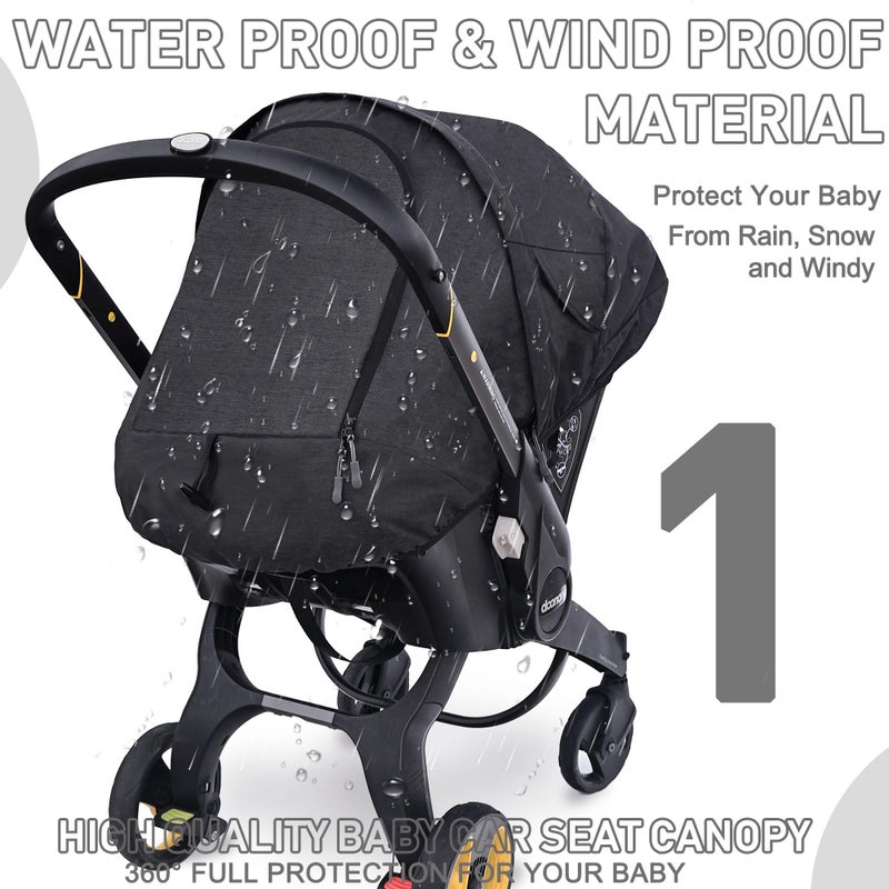 beatoutou Waterproof Baby Car Seat Cover Compatible with Doona Car Seat and Stroller,Patented Windproof Car Seat Canopy for Boys & Girls, Keeps Babies Warm and Coz(Black) - Image 2