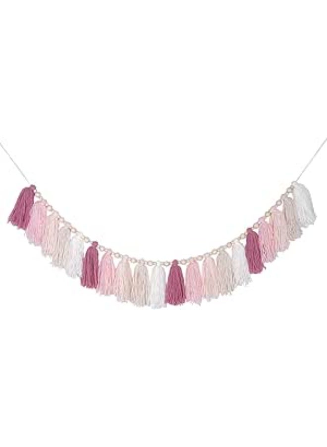 Antikiano Boho Pastel Preppy Bunting Banner Wall Hanging Tassels for Nursery Kids Bedroom - 33 in - Image 1