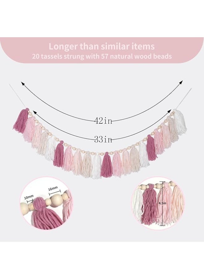 Antikiano Boho Pastel Preppy Bunting Banner Wall Hanging Tassels for Nursery Kids Bedroom - 33 in - Image 4