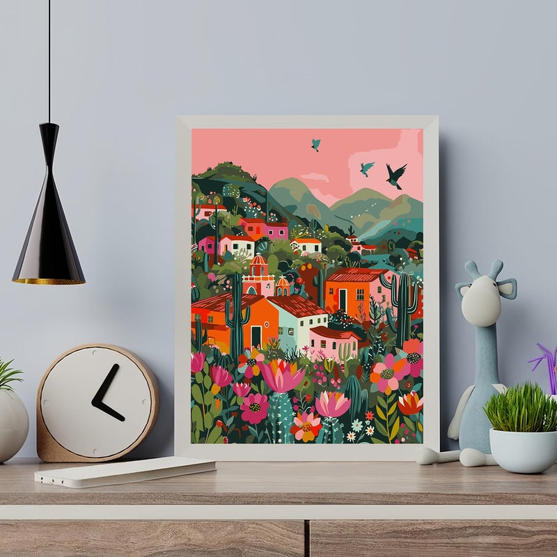 CHWGLFGG Paint by Numbers Kit for Adults Beginner, Mexican Village Building Adult Paint by Number Kits on Canvas, DIY Acrylic Oil Easy Painting by Numbers for Home Wall Decor 16X20 inch (Without Frame) - Image 4