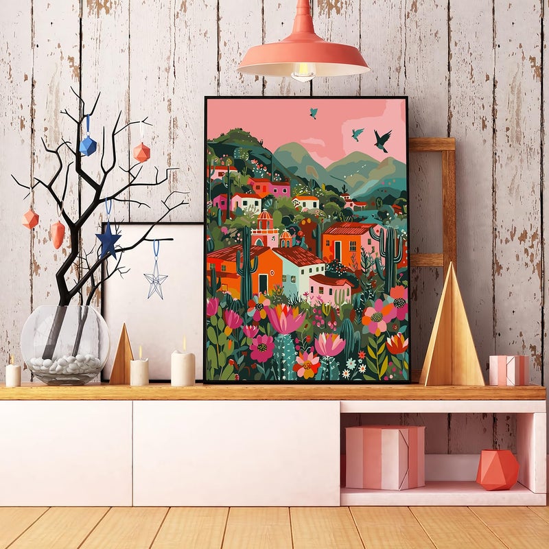 CHWGLFGG Paint by Numbers Kit for Adults Beginner, Mexican Village Building Adult Paint by Number Kits on Canvas, DIY Acrylic Oil Easy Painting by Numbers for Home Wall Decor 16X20 inch (Without Frame) - Image 2