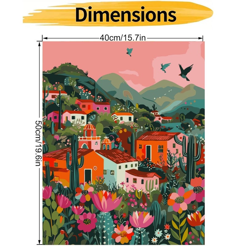 CHWGLFGG Paint by Numbers Kit for Adults Beginner, Mexican Village Building Adult Paint by Number Kits on Canvas, DIY Acrylic Oil Easy Painting by Numbers for Home Wall Decor 16X20 inch (Without Frame) - Image 5