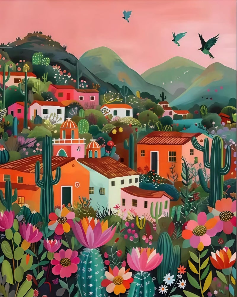 CHWGLFGG Paint by Numbers Kit for Adults Beginner, Mexican Village Building Adult Paint by Number Kits on Canvas, DIY Acrylic Oil Easy Painting by Numbers for Home Wall Decor 16X20 inch (Without Frame) - Image 1