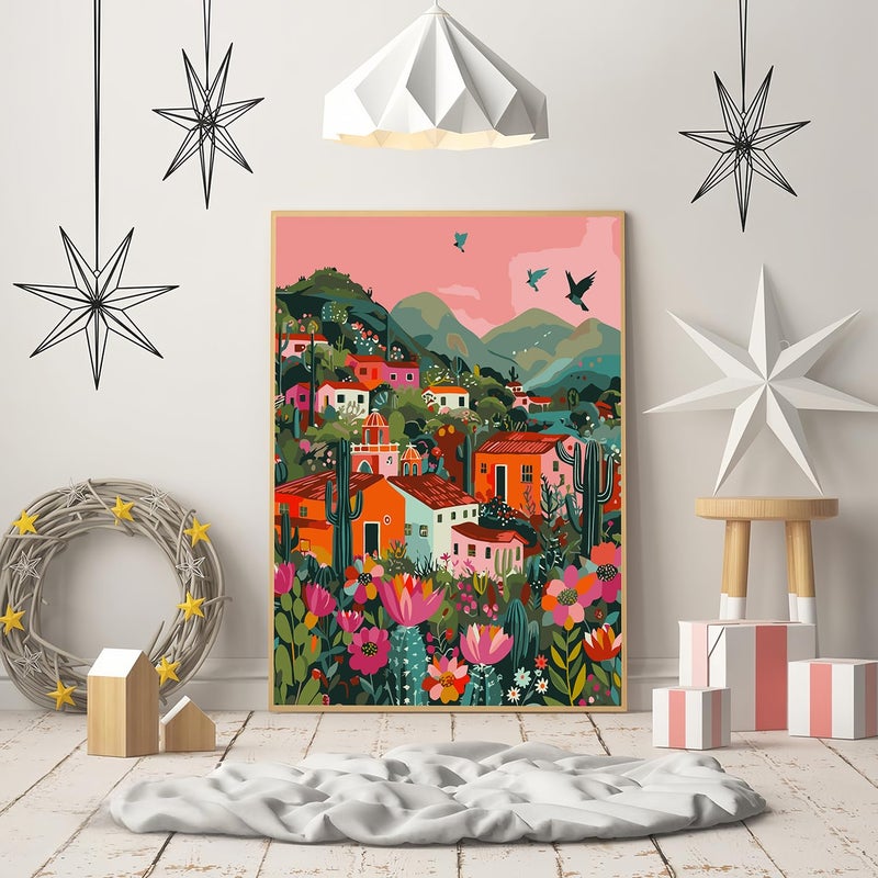 CHWGLFGG Paint by Numbers Kit for Adults Beginner, Mexican Village Building Adult Paint by Number Kits on Canvas, DIY Acrylic Oil Easy Painting by Numbers for Home Wall Decor 16X20 inch (Without Frame) - Image 3