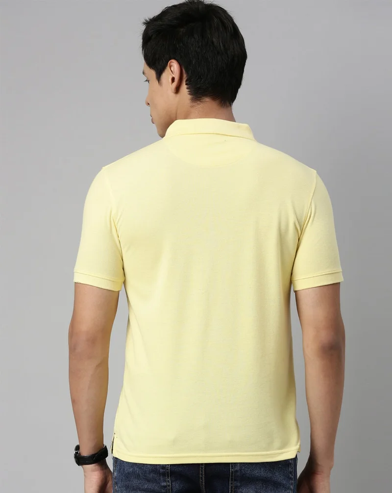 Joven Men Yellow Solid Polo Collar Pure Cotton T-Shirt