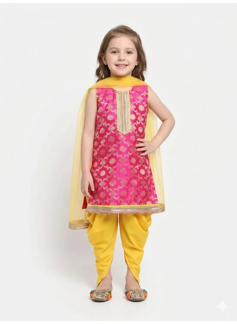 Saka Designs Floral Art Silk Kurta Dhoti Pants Set for Girls