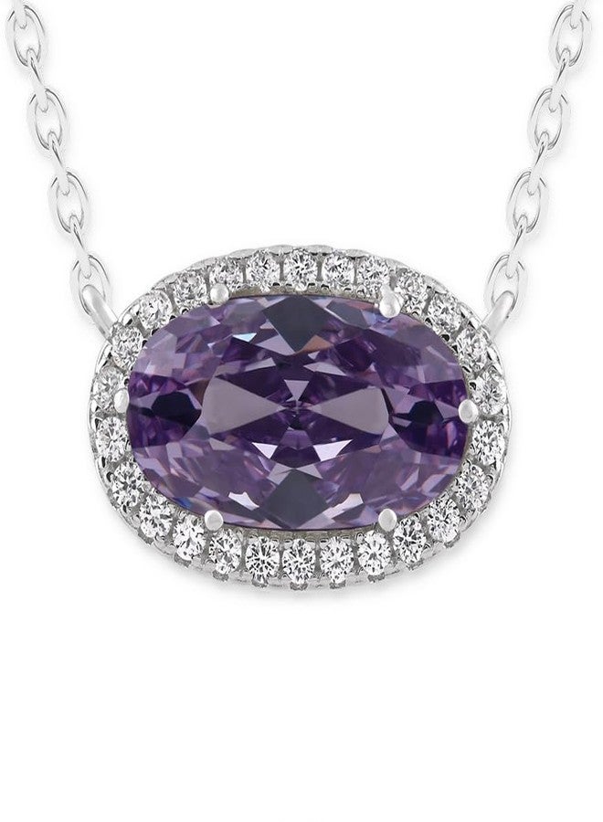 Belacqua Alexandrite Gemstone Necklace in Sterling Silver,Halo Pendant with Accent, Oval Cut 6*12mm, 15" Cable Chain with 2" Extender, Spring Ring Clasp, June Birthstone Necklace for Women, Gift Box Included - Image 3