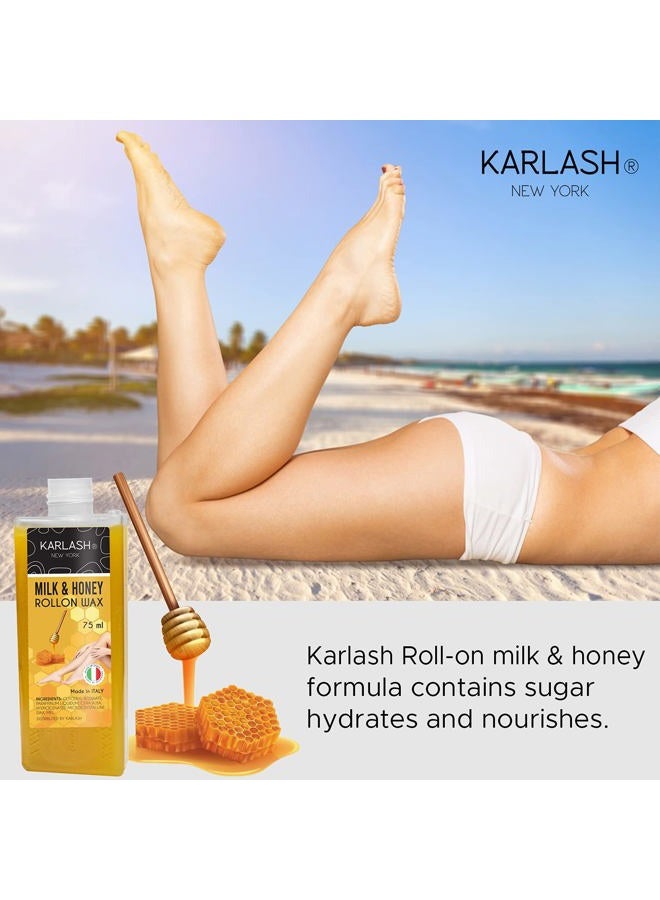 Karlash Professional Roll On Wax, Depilatory Hair Wax Removal for Body Hair, legs, arms hair Removal Wax Cartridge 75ml - Made in Italy - 2 Pieces (Honey) - Image 3