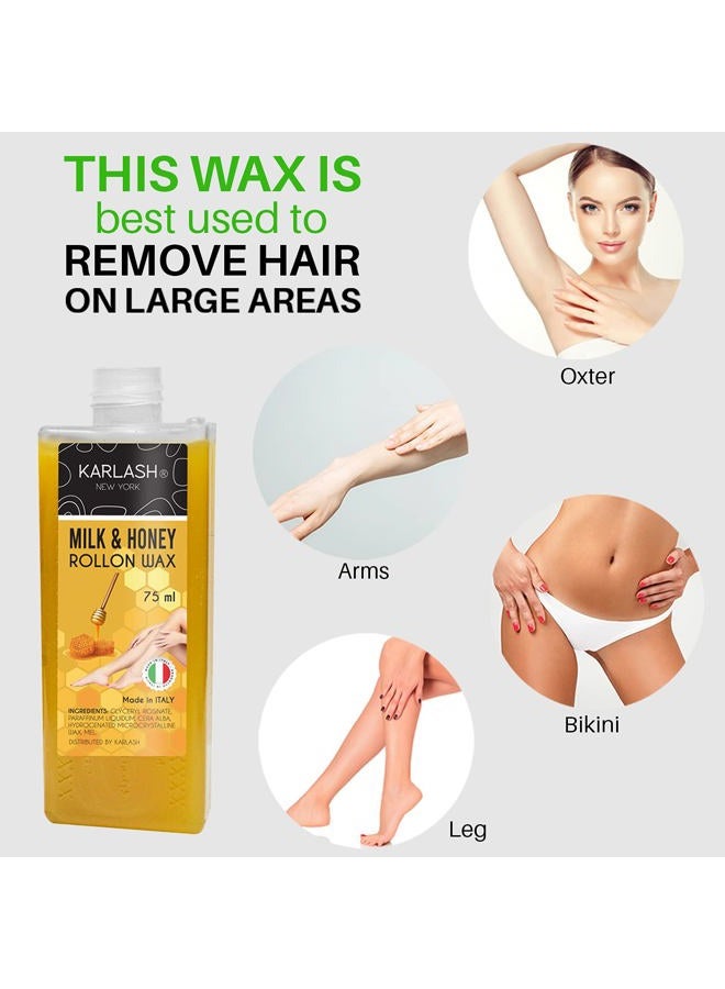 Karlash Professional Roll On Wax, Depilatory Hair Wax Removal for Body Hair, legs, arms hair Removal Wax Cartridge 75ml - Made in Italy - 2 Pieces (Honey) - Image 4