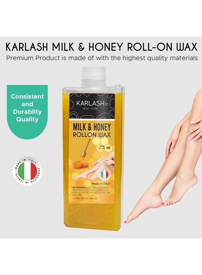 Karlash Professional Roll On Wax, Depilatory Hair Wax Removal for Body Hair, legs, arms hair Removal Wax Cartridge 75ml - Made in Italy - 2 Pieces (Honey) - Image 2
