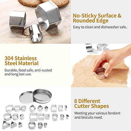 ofone Small Cookie Cutters Geometric Shapes Set, 24 Mini Fondant Cutter - Square Triangle Oval Rectangle Hexagon Octagon Circle Diamond, Tiny Stainless Steel Biscuit Molds for Baking Dough Pastry - Image 3