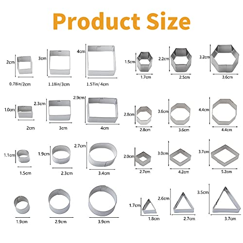 ofone Small Cookie Cutters Geometric Shapes Set, 24 Mini Fondant Cutter - Square Triangle Oval Rectangle Hexagon Octagon Circle Diamond, Tiny Stainless Steel Biscuit Molds for Baking Dough Pastry - Image 4