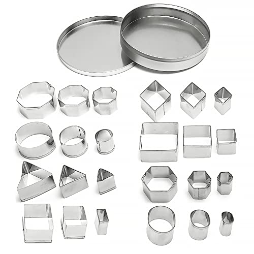 ofone Small Cookie Cutters Geometric Shapes Set, 24 Mini Fondant Cutter - Square Triangle Oval Rectangle Hexagon Octagon Circle Diamond, Tiny Stainless Steel Biscuit Molds for Baking Dough Pastry - Image 1