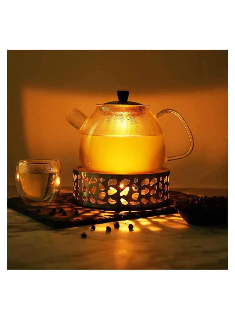 KASTWAVE Teapot Warmer, Azonee Stainless Steel Heater Coffee Warmer Base Dish Warmer with Tea Light Candle for Glass Teapot and Other heatproof Dish Warming use - Image 3