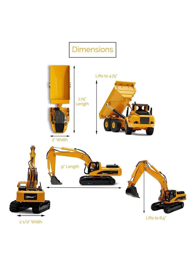 Top Race Construction Truck And Excavator Toy Set 2 Diecast Metal Vehicle Toys For Kids 8+ ; Remote Control Excavator For Adults ; Yellow & Black Excavator And Dump Truck Toys  - Image 5