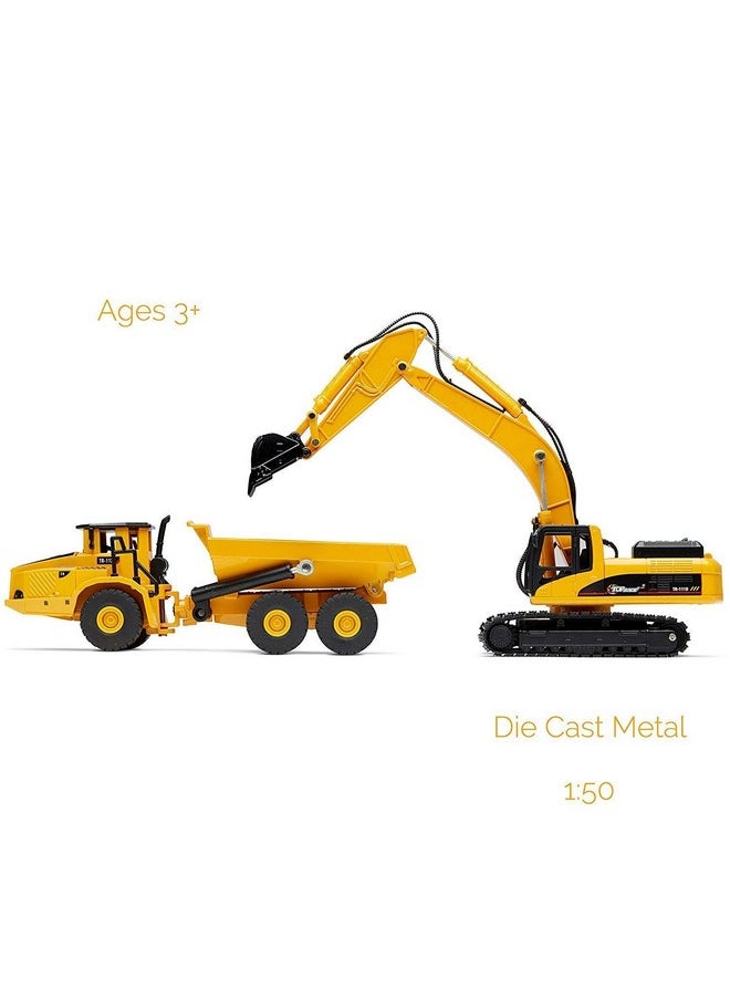 Top Race Construction Truck And Excavator Toy Set 2 Diecast Metal Vehicle Toys For Kids 8+ ; Remote Control Excavator For Adults ; Yellow & Black Excavator And Dump Truck Toys  - Image 3