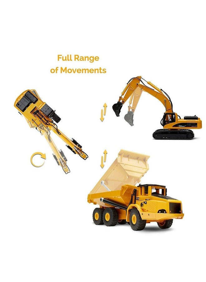 Top Race Construction Truck And Excavator Toy Set 2 Diecast Metal Vehicle Toys For Kids 8+ ; Remote Control Excavator For Adults ; Yellow & Black Excavator And Dump Truck Toys  - Image 4