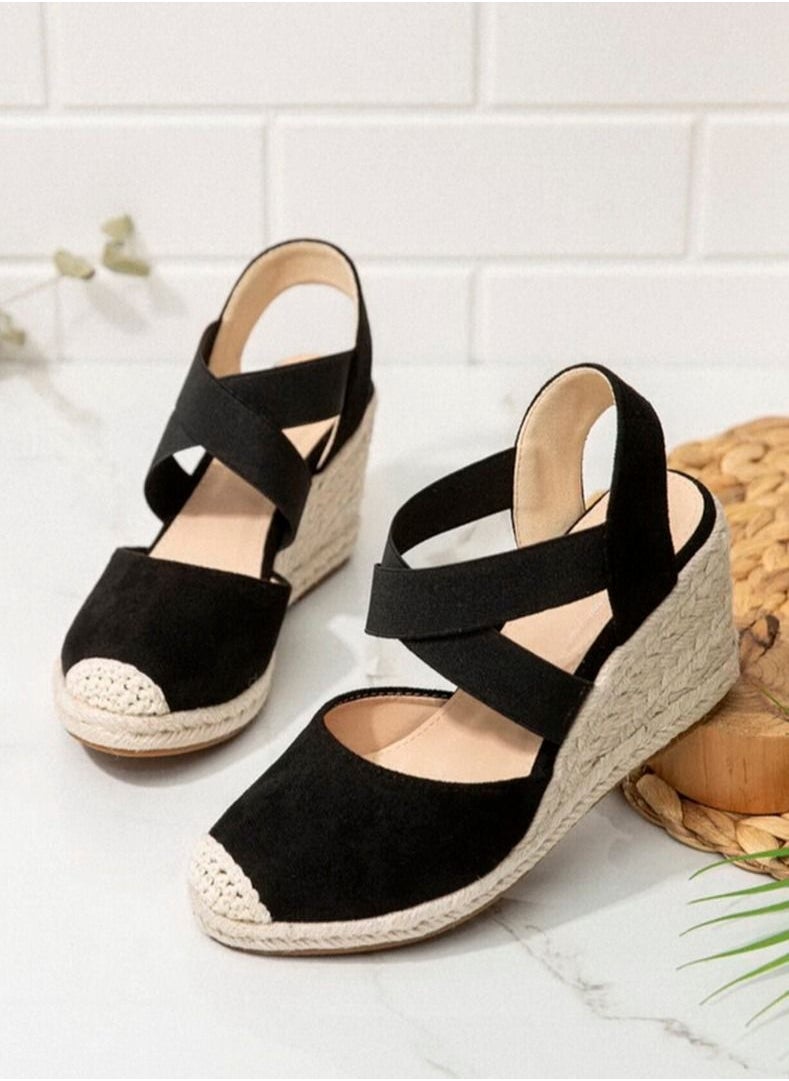 Black closed store toe espadrille wedges