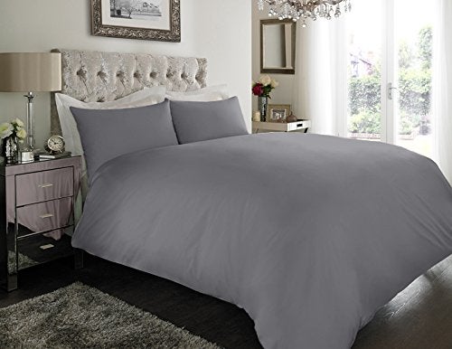 Sapphire Collection 100 Egyptian Cotton 200 Thread Count Duvet Cover With Pillow Case Bedding Set Single Grey