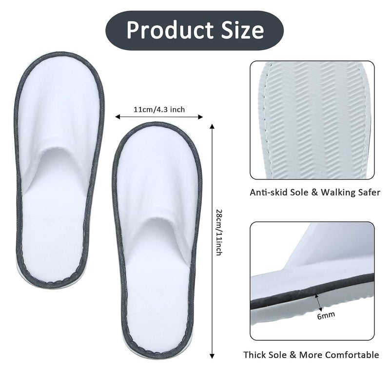 Satinior 12 Pairs Disposable Slippers White Comfortable Velvet Guests Disposable Slippers Closed Toe Spa Slippers for Women and Men Hotel Home Spa Nail Salon Guests and Party Use - Image 2
