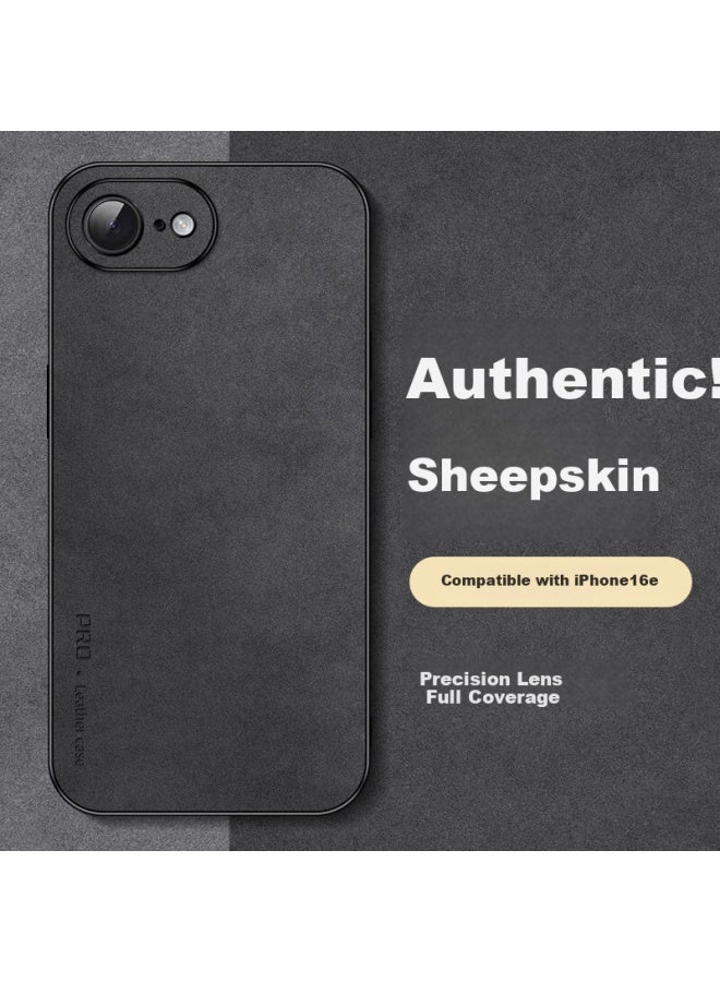 Shangsu Apple 16E Phone Case Iphone 16E Protective Cover Lens Full Package Soft Shell Simple Anti-Drop Light Luxury Sheepskin Leather Case For Men And Women Black - Image 1