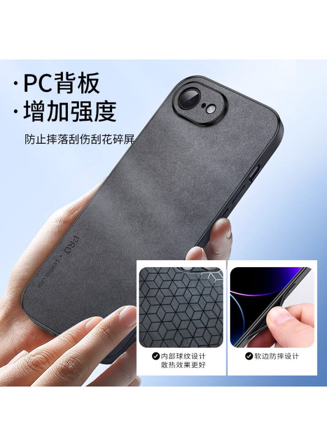 Shangsu Apple 16E Phone Case Iphone 16E Protective Cover Lens Full Package Soft Shell Simple Anti-Drop Light Luxury Sheepskin Leather Case For Men And Women Black - Image 2