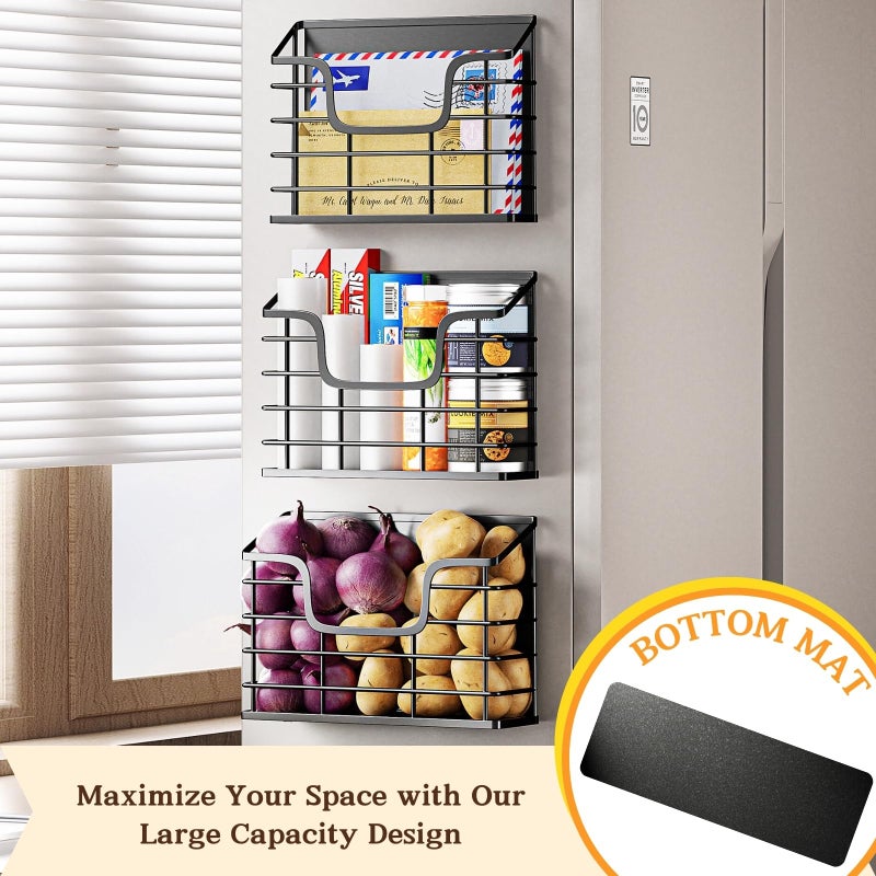 Ofiray-home Magnetic Shelf for Fridge, 3 Pack Metal Fridge Organizer Baskets, Magnetic Cup Holder for Refrigerator, Fruit & Snack Storage, Magnetic Bin for Potatoes, Letters, Magazines, Kitchen & Laundry Room - Image 2