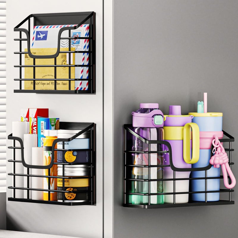 Ofiray-home Magnetic Shelf for Fridge, 3 Pack Metal Fridge Organizer Baskets, Magnetic Cup Holder for Refrigerator, Fruit & Snack Storage, Magnetic Bin for Potatoes, Letters, Magazines, Kitchen & Laundry Room - Image 1