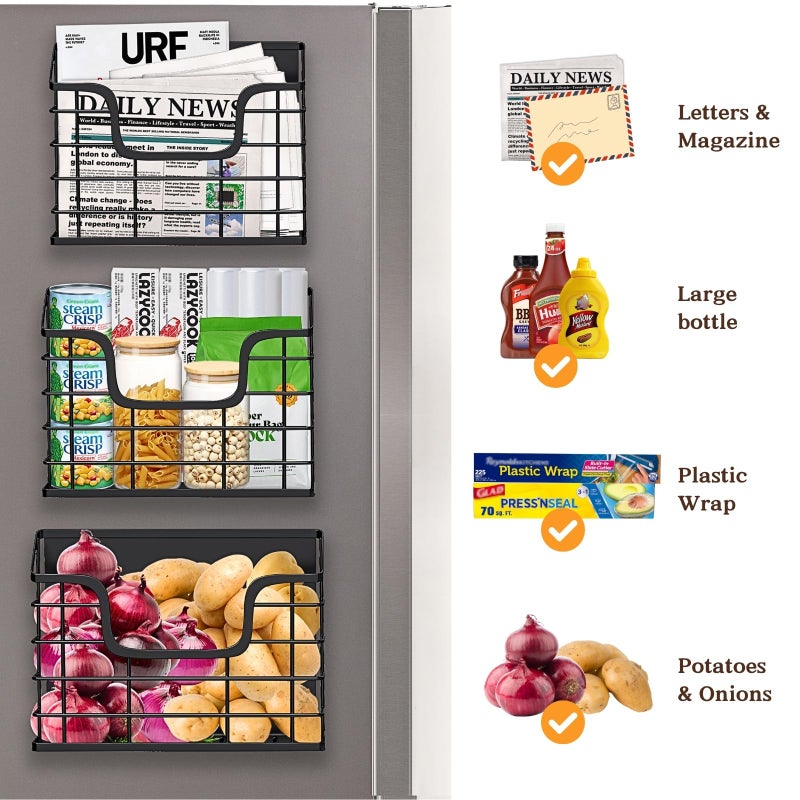 Ofiray-home Magnetic Shelf for Fridge, 3 Pack Metal Fridge Organizer Baskets, Magnetic Cup Holder for Refrigerator, Fruit & Snack Storage, Magnetic Bin for Potatoes, Letters, Magazines, Kitchen & Laundry Room - Image 5