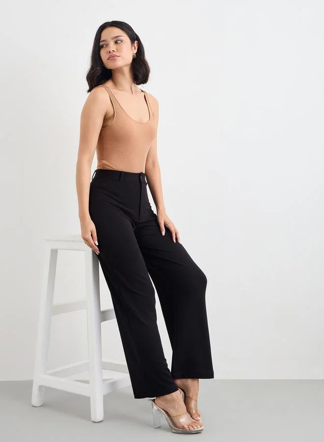 Styli Styli Mid Rise Straight Fit Stretchy Pants