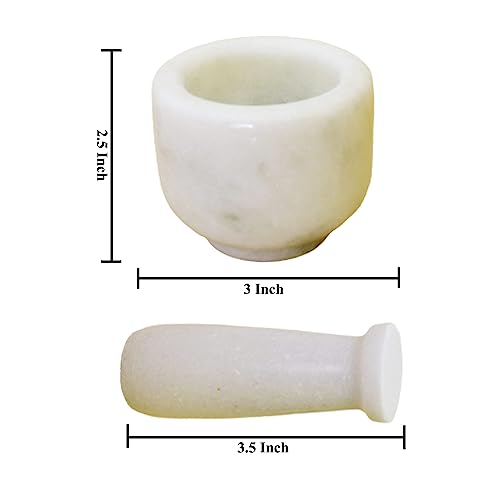KunhaR Natural White Marble Mortar and Pestle Set, Imam Dasta, Ohkli Musal, Kharal - 3 x 2.5 Inches, White, (Half Polish) - Image 3